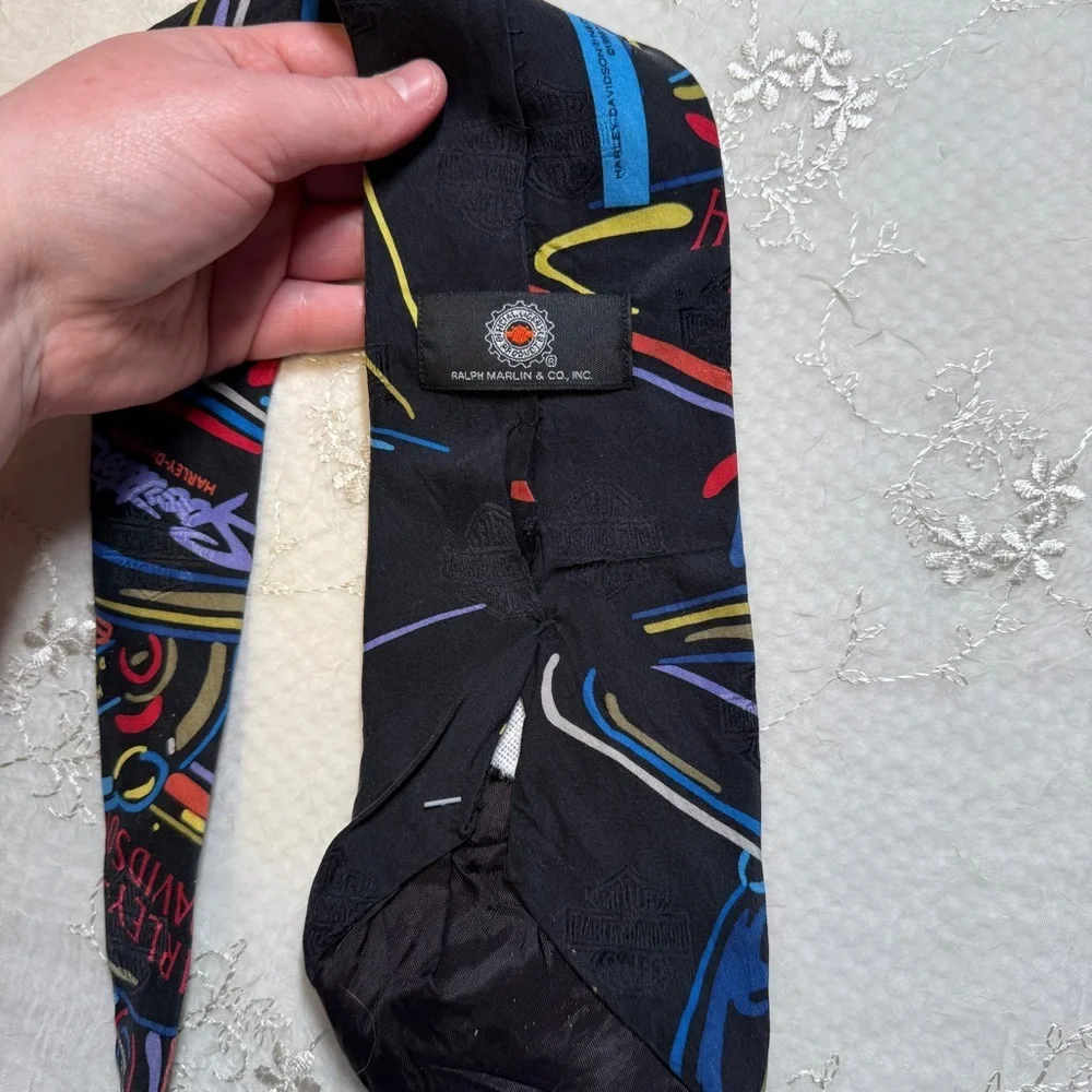vintage nwt harley davidson sportster neon silk tie – made in usa